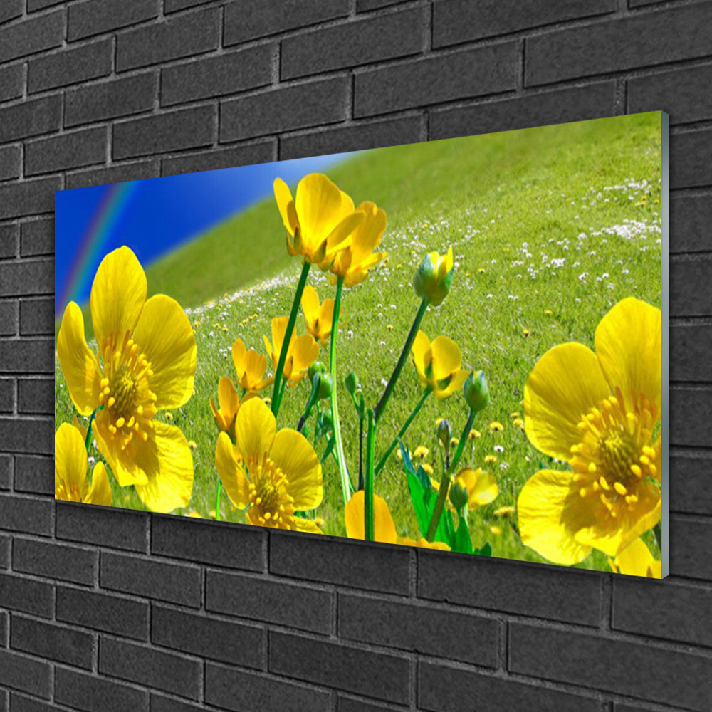 Impression sur verre 100x50 cm prairie colorée pour illuminer une chambre ou un bureau moderne