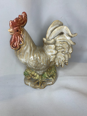 Ceramic High Gloss Rooster Country Decorative Rustic w/ Sun Flowers 6.5''  W1024