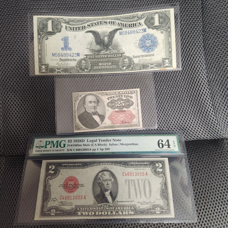 $1 $2 $5 $0.25 cents Blue and Red Seals Eagle and Silver Certificates pls read 