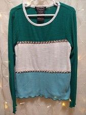 Xtraordinary Girls Medium Green Sweater Ribbed Knit Color Block Round Neck Boho