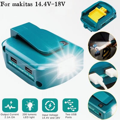 2PCS USB Power Source Charger Li-ion Battery Adapter For Makitas 18V with LED