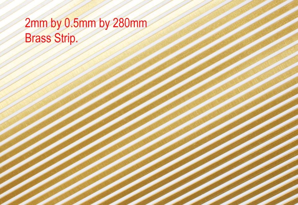 NAIRNSHIRE MODELLING SUPPLIES 3 pieces of 2mm wide brass modellers strip. Long 280mm lengths. 0.5mm thick.