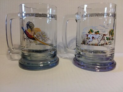 2 VINTAGE HUNTING DOG WATER FOWL BEER MUGS /TANKARDS 14oz - BARWARE  MAN CAVE A1