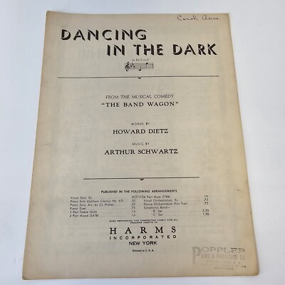 Vintage Dancing In The Dark Sheet Music Words by Howard Dietz