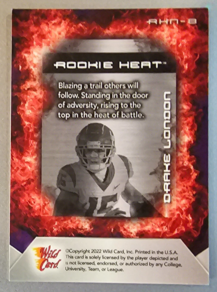 2022 Wild Card Matte National Rising Heat Purple SP #d 3/3 Drake London Trojans - Image 2 of 2