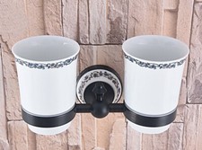 Oil Rubbed Bronze Wall Mounted Bathroom Toothbrush Holder With Dual Ceramic Cup