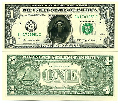 STAR WARS KYLO REN ECHTE US DOLLAR BANKNOTE! Sammlung SOLO Ben Han Skywalke 9 8 7