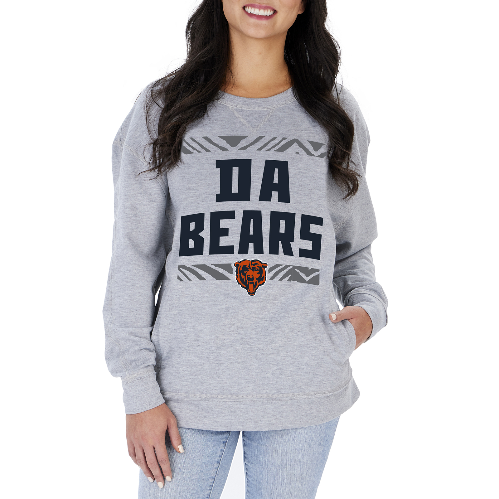 Женская толстовка с круглым вырезом Zubaz NFL Chicago Bears Heather серого цвета