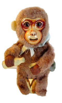 Vintage Wind Up Monkey Toy With Milk Bottle and Cup 6'' T Japan Works Well