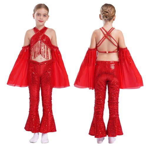 Kids Girls Outfit Gymnastics Uniform With Shorts Dancewear Rhinestone Set Yoga - Picture 4 of 34
