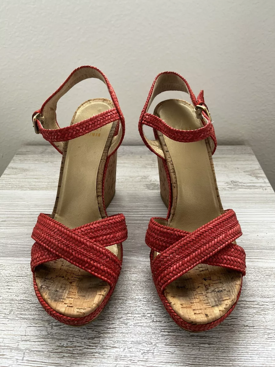 Gently Used - Stuart Weitzman Minx Wedge Sandal Kate Middleton -Cork ASO Red 8.5