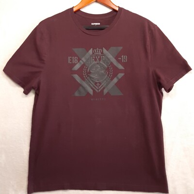 Express E.1819 MCMLXXX Mens Graphic T-Shirt Sz.Large/Burgandy & Black Logo Print