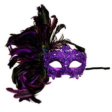 Venetian Feather Mask for Venice Carnival in Purple for Women