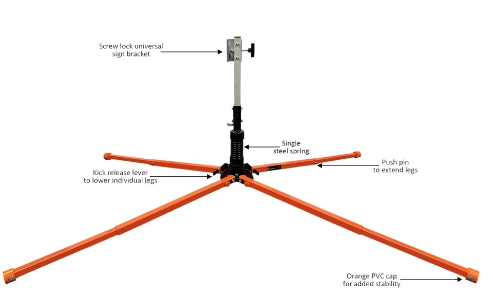 OrangeGear® Single Spring Steel Kick Release Extendable Legs Traffic Sign Stand - Image 4 of 4