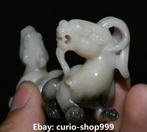 Statue unique bête gardienne soldes double dragon PiXiu 100% véritable en jade naturel Hetian