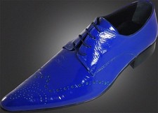 Original Chelsy - Italien Designer Chaussure à Lacets Motif Trou Fait Main Bleu