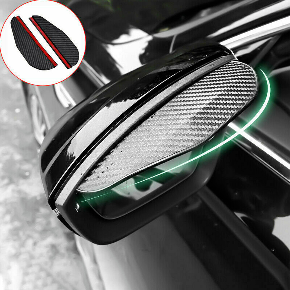 2 X Car Carbon Fiber Black Rearview Side Mirror Rain Visor Guard Car Rain Shield
