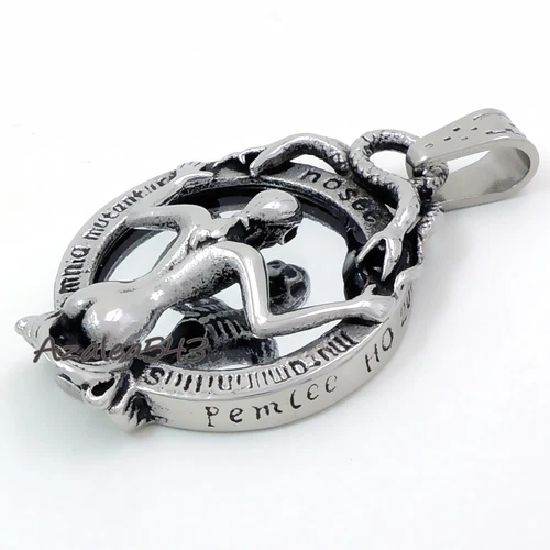 Skeleton Witch Mirror 316L Stainless Steel Wicca Pendant Necklace Set