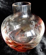 Collectable Vintage 1960's Round Heavy Clear and Red Glass Vase 12 cms high