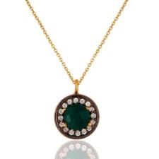 Natural Green Onyx CZ Birthstone Jewelry Pendant Gold Plated 925 Sterling Silver