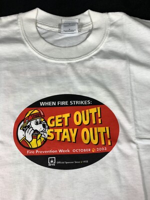 2003 Sparky the Fire Dog Get Out Stay Out Fire Prevention Week T Shirt Sz M