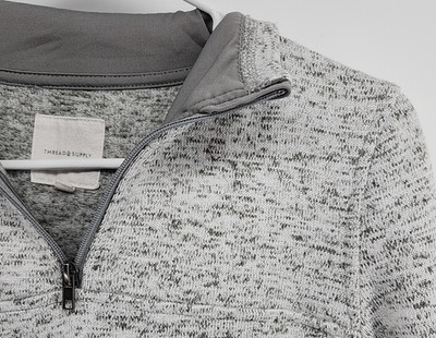 Thread & Supply Mens Quarter Zip Pullover Sweater Grey Marl Fleece Small