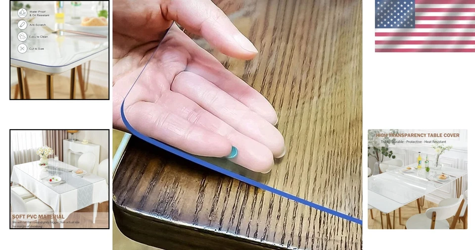 Clear Table Cover Protector 30x60 - Heavy Duty PVC - Image 2 of 4