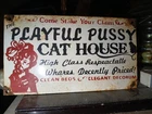 VINTAGE PLAYFUL PUSSY CAT HOUSE PORCELAIN SIGN RARE