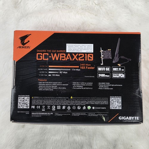 GIGABYTE WiFi 6E 2x2 802.11ax Tri-Band WiFi/Bluetooth 5.2 PCIe Expansion Card - Photo 2/9