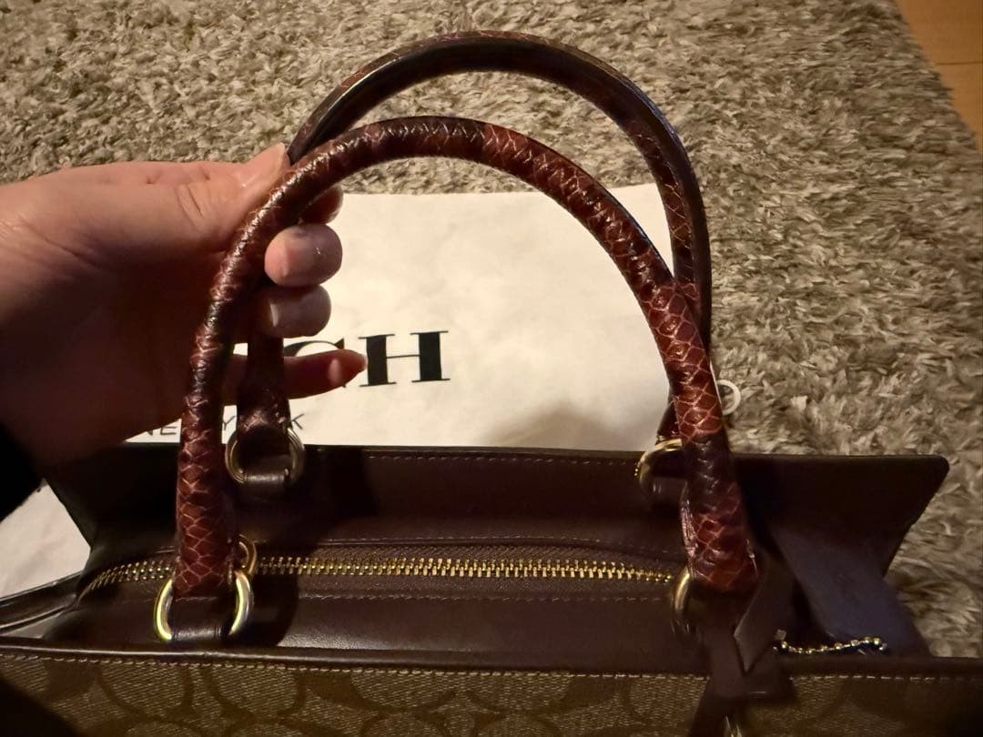 Coach Zoe Python Pattern Shoulder Bag Brown Canva… - image 7