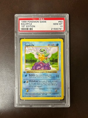 1999 Pokemon Base Set 1st Edition Shadowless Squirtle 63/102 - PSA 10 GEM MINT