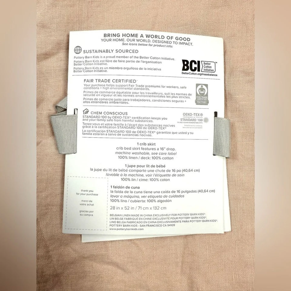 NUEVO CON ETIQUETAS POTTERY BARN KIDS Bebé Belga Lino Cuna Falda Rosa Polvorienta Neutra Acogedora Foto 2 de 4
