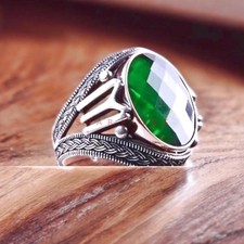 Emerald Oval Cut Gemstone With 925 Sterling Silver Ring For Men's #E95