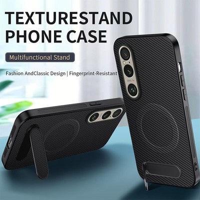 For Sony Xperia 1 VII, Carbon Fiber Pattern Phone Case KickStand Soft Cover