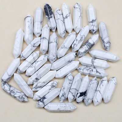 50pcs Natural Howlite Stone Healing Hexagonal Column Reiki for Home Decor 30x8mm
