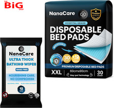 30Pc Non-Slip Bed Pads 60×90 Cm + 15 Body Wipes, Highly Absorbent Disposable Wat