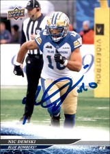 Nic Demski Signed 2025 Upper Deck CFL Football card Winnipeg Blue Bombers