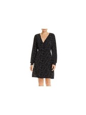 VERO MODA Womens Black Long Sleeve V Neck Above The Knee Party Faux Wrap Dress M