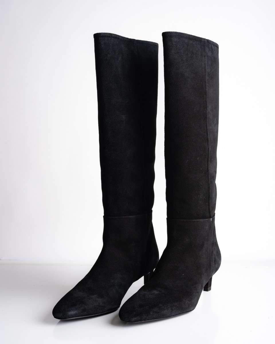 Massimo Dutti Womens Suede Heeled Boots Black kitten US 7.5 EU 38