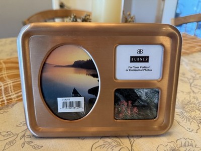 Rose Gold Triple Photo Picture Frame Metal Easel Hinged Horizontal Or Vertical
