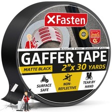XFasten Black Gaffers Tape 2 Inch x 30 Yards 90 Feet Residue-Free Matte Bla...