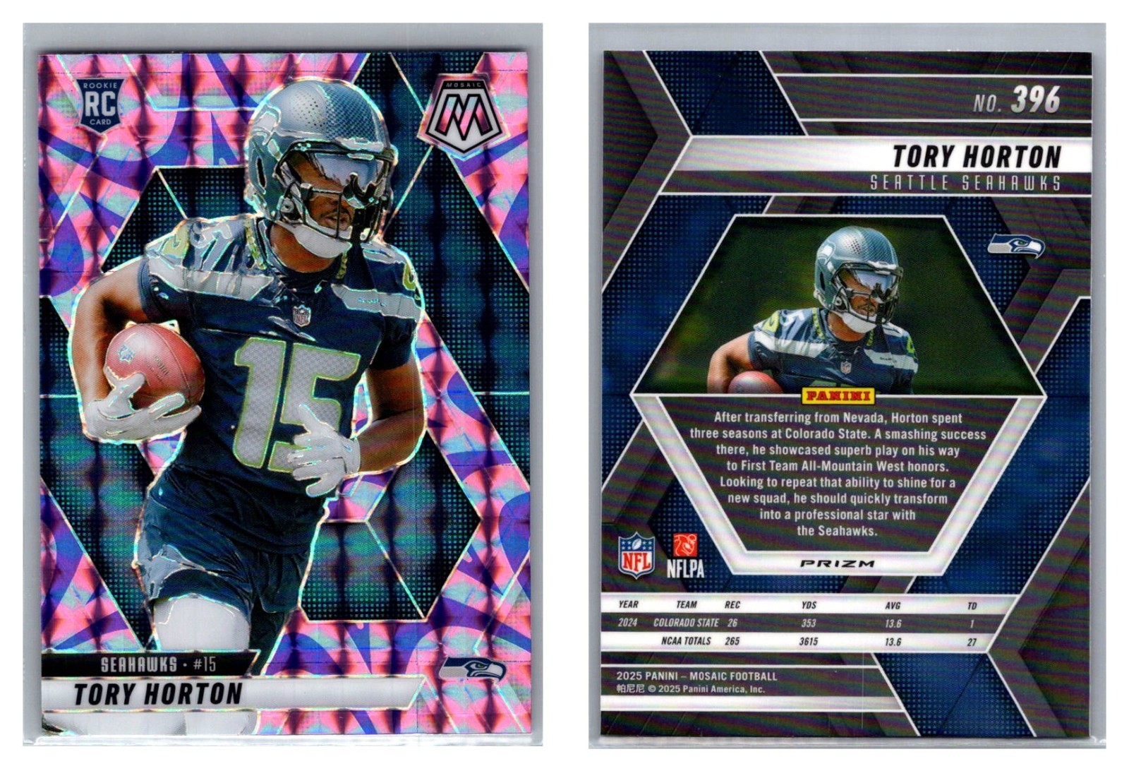 Tory Horton RC Reactive Purple 2025 Panini Mosaic Seattle Seahawks #396