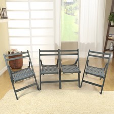 Gray Wood Folding Chair Set of 4 - Slatted Seat Event  Dining Indoor Outdoor