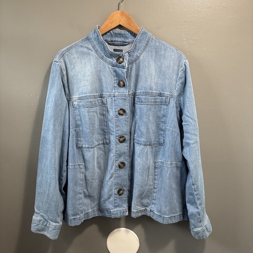 J.JILL Denim Jeansjacke Damen XL hellblau Baumwolle Knopfleiste aufgesetzte Taschen - Bild 15 von 19