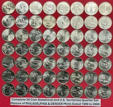 Complete 56 Coin Statehood State Quarter and US Territory Set UNCIRCULATED Coins