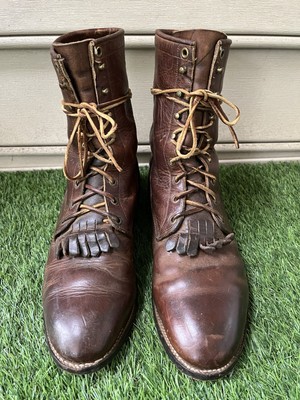 Justin Brown Leather Classic Roper Rodeo Cowboy‎ Western Boots Men\'s Size 11D JUSTIN Brown Leather Lace Up Kiltie Cowboy Boots Mens Size  main image 2