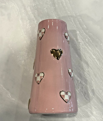 MacKenzie-Childs Rosy Check Short Heart Vase 20oz #41120-011 NIB