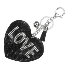 Rhinestone Keychains for Women Cute Bling Heart LOVE Purse Charm Black