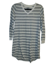 Lauren Ralph Lauren Gray White Striped V-Neck Long Sleeve T-Shirt Dress M