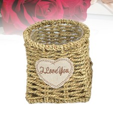  Contenitore in Vaso Di Rattan Cesto Vimini Coperchio Cestino Fioriera